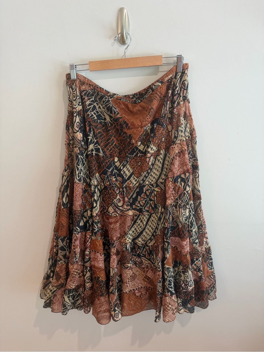 Bila Brown Patterned A-Line Skirt